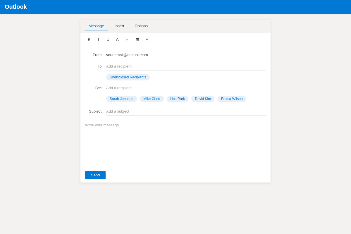 Using BCC in Outlook to hide recipient addresses in a group email