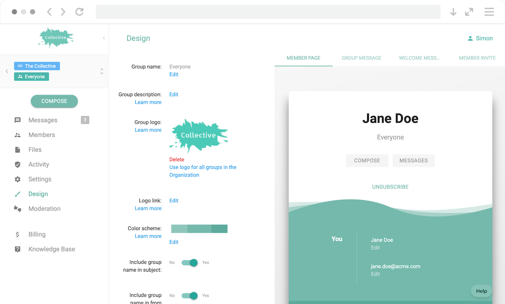 Custom Branding of group email discussion list